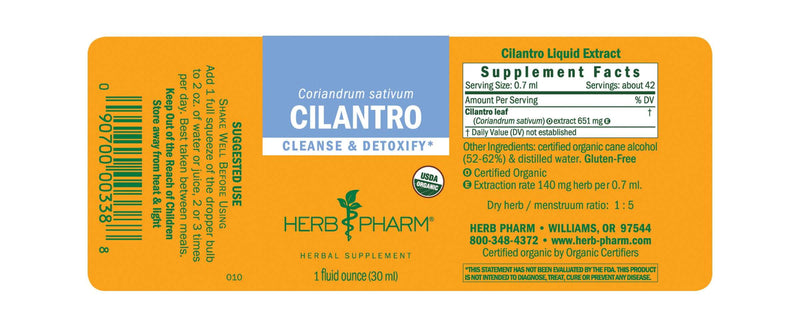 Cilantro/Coriandrum sativum (Herb Pharm) Label