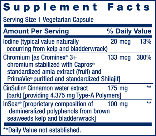 CinSulin® with InSea2® and Crominex® 3+ (Life Extension) Supplement Facts