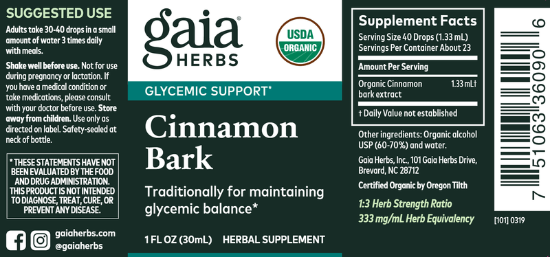 Cinnamon Bark (Gaia Organics®) (Gaia Herbs) Label