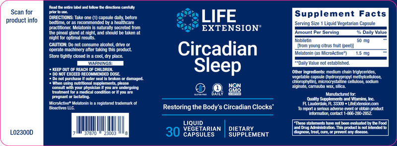 Circadian Sleep (Life Extension) Label