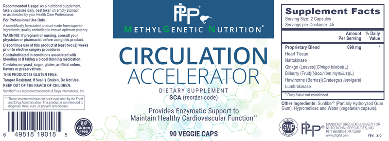 Circulation Accelerator Professional Health Products Label