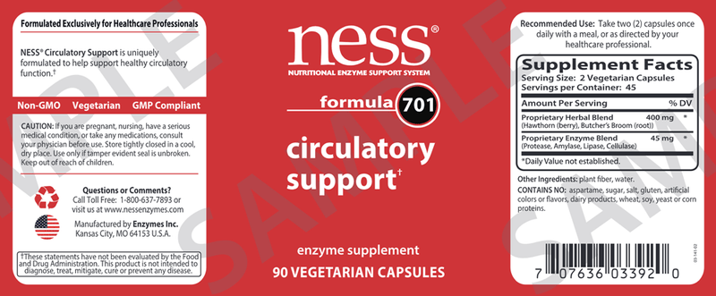 Circulatory Support Formula 701 (Ness Enzymes) Label
