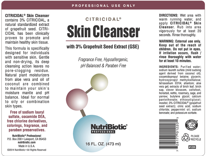 Citricidal Skin Cleanser (Nutribiotic Inc) 16oz Label