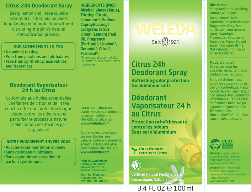 Citrus 24h Deodorant Spray (Weleda Body Care) Label