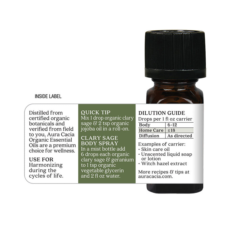 Clary Sage Organic Essential Oil (Aura Cacia) Label-1