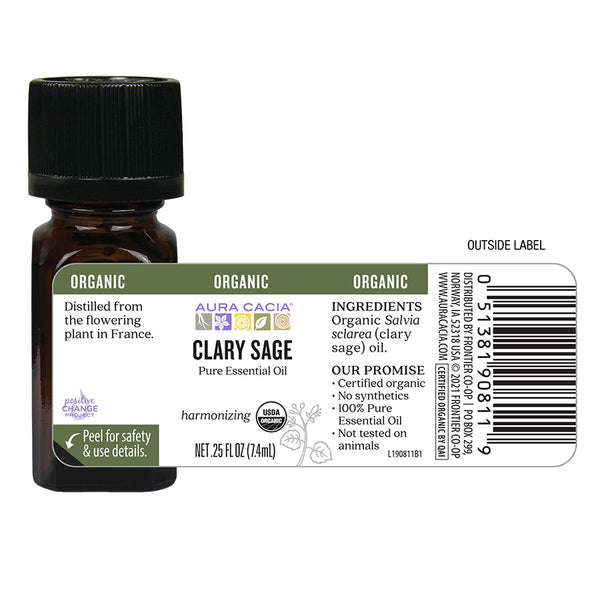Clary Sage Organic Essential Oil Supplement Facts Label