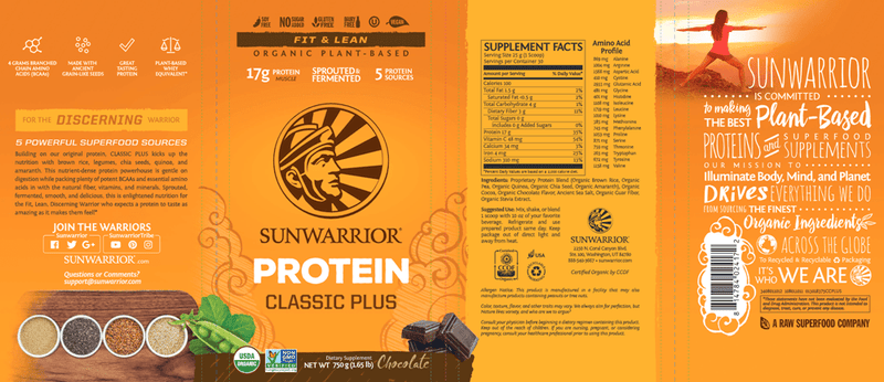 Classic Plus Protein Chocolate (Sunwarrior) Label