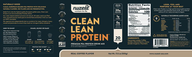 Clean Lean Protein Real Coffee NuZest Label
