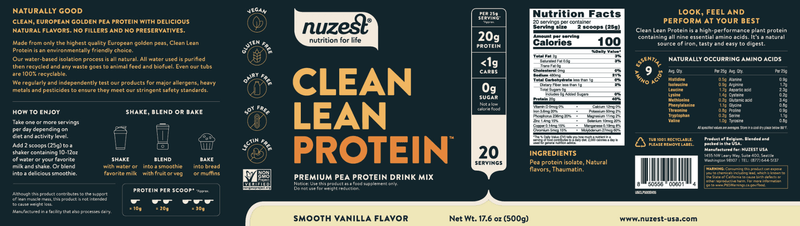 Clean Lean Protein Smooth Vanilla 40 Servings NuZest Label