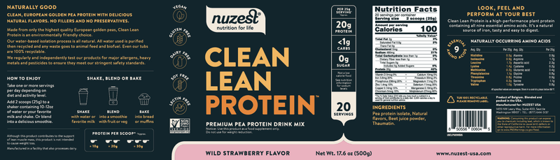 Clean Lean Protein Wild Strawberry 17.6oz NuZest Label