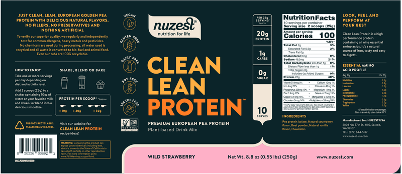 Clean Lean Protein Wild Strawberry 8.8oz NuZest Label