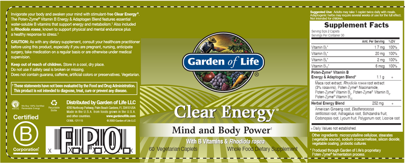 Clear Energy (Garden of Life) Label