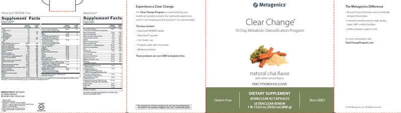 Clear Change 10-Day Detox Chai (Metagenics) Label