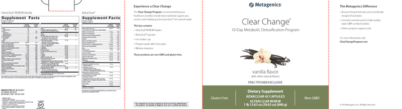 Clear Change 10-Day Detox Vanilla (Metagenics) Label