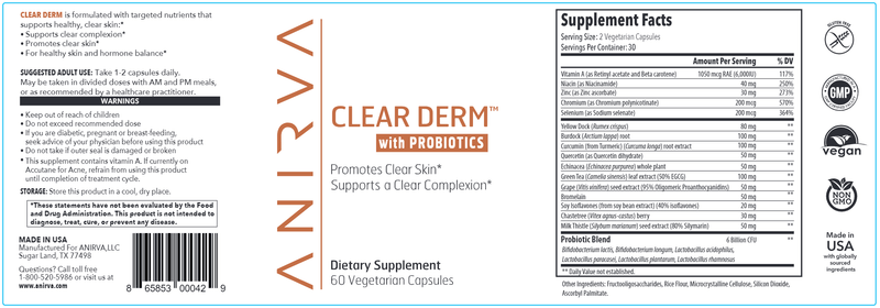 Clear Derm with Probiotics Anirva Label