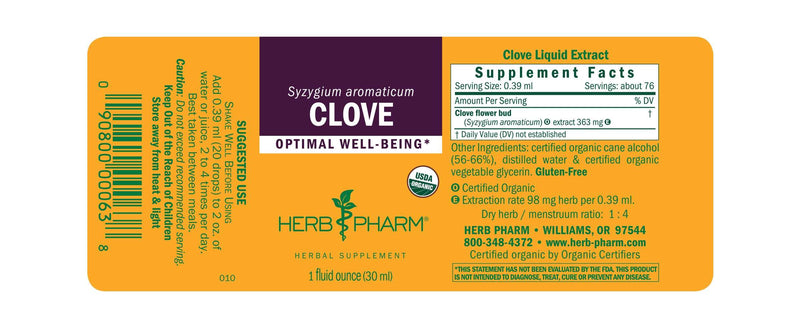 Clove/Syzygium aromaticum (Herb Pharm) Label