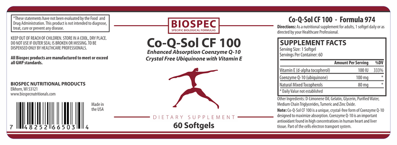 Co-Q-Sol 100 CF (Biospec Nutritionals) Label