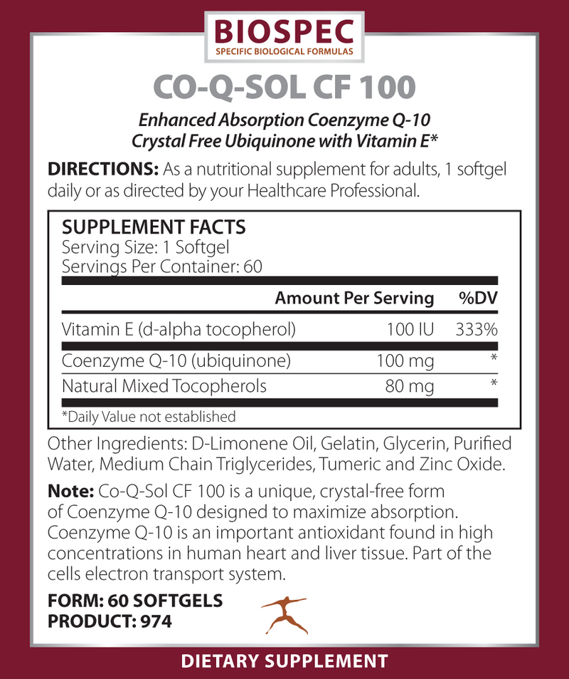 Co-Q-Sol 100 CF (Biospec Nutritionals) Supplement Facts