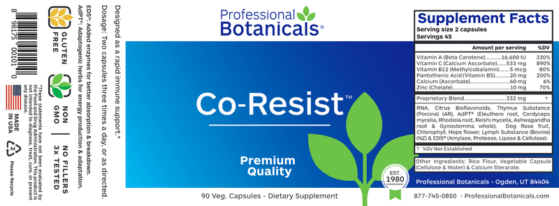 Co-Resist (Professional Botanicals) Label