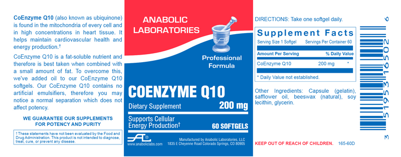 CoEnzyme Q10 200 mg (Anabolic Laboratories) Label