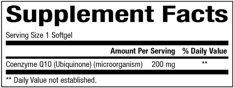 CoQ10 200 mg (Bioclinic Naturals) Supplement Facts