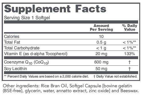 CoQ10 600 mg (Protocol for Life Balance) Supplement Facts