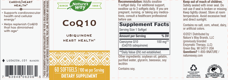 CoQ10 100 mg (Nature's Way) Label