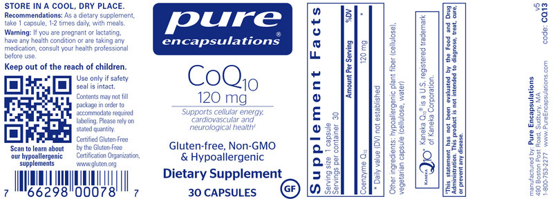 CoQ10 120 Mg. (Pure Encapsulations) 30ct Label