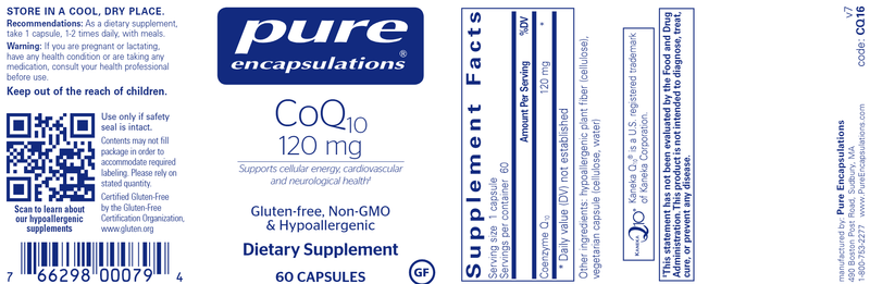 CoQ10 120 Mg. (Pure Encapsulations) 60ct Label