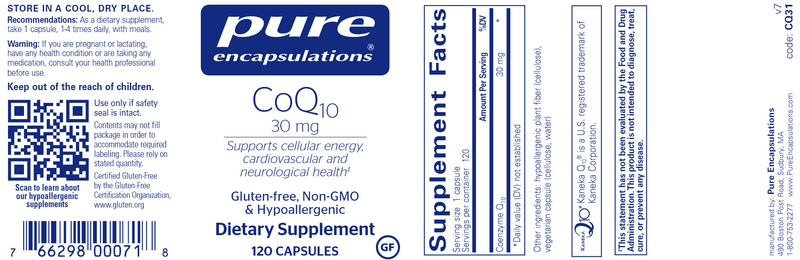 CoQ10 30 Mg. (Pure Encapsulations) Label