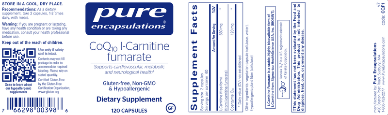 CoQ10 L-Carnitine Fumarate (Pure Encapsulations) Label