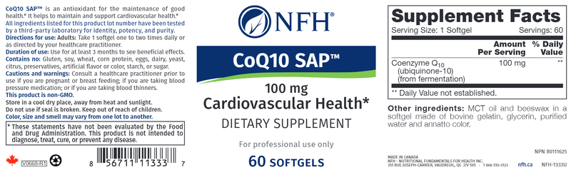CoQ10 SAP Softgels (NFH Nutritional Fundamentals) Label