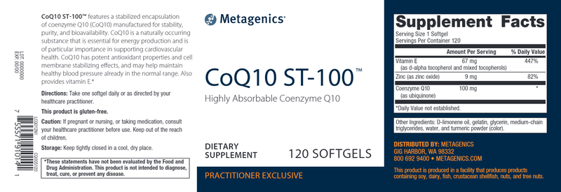 CoQ10 ST-100 (Metagenics) 120ct Label