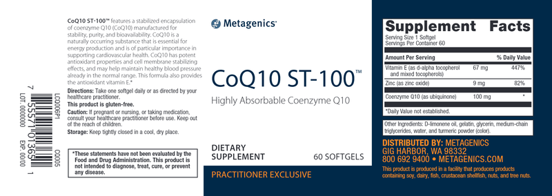 CoQ10 ST-100 (Metagenics) Label