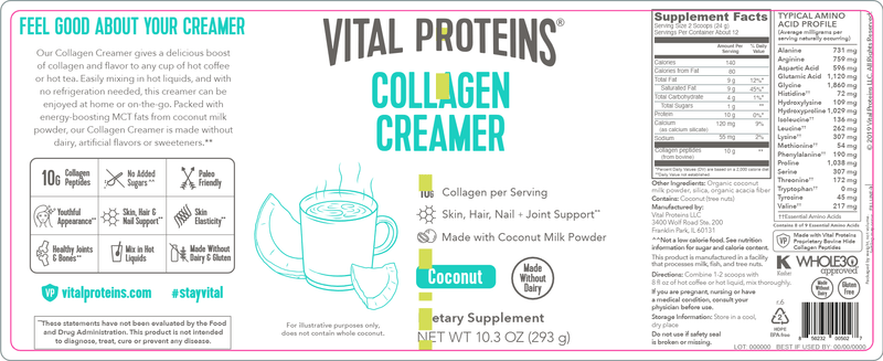 Coconut Collagen Creamer (Vital Proteins) Label
