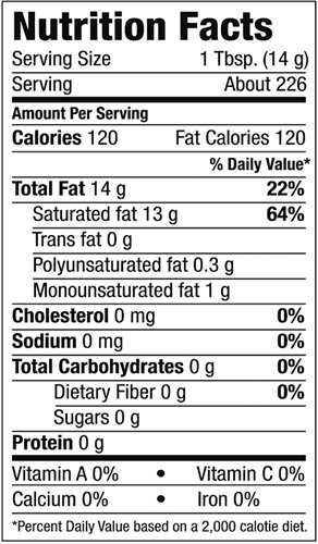 Coconut Oil (Omega Nutrition) 112oz Nutrition Facts