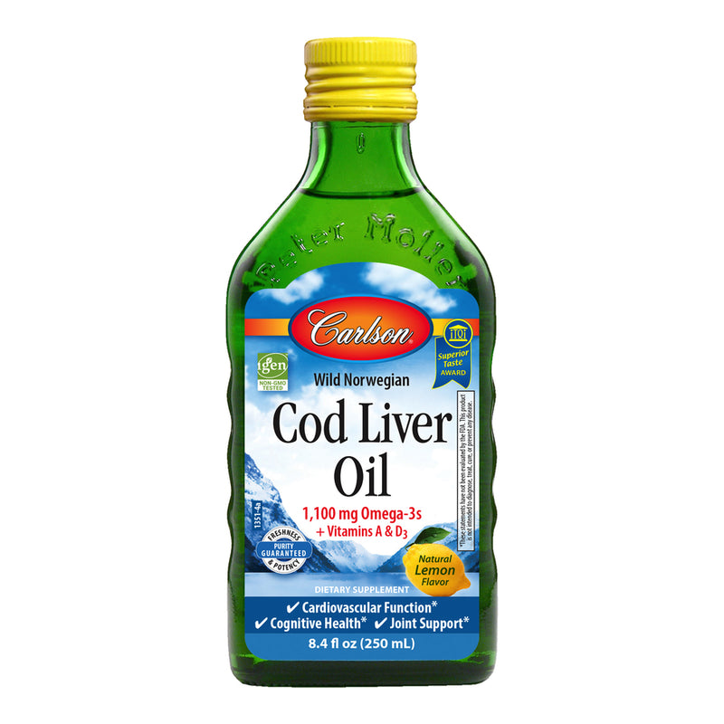 Cod Liver Oil Lemon (Carlson Labs) 8.4oz Front