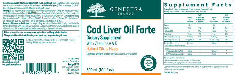 Cod Liver Oil Forte 300ml Genestra Label