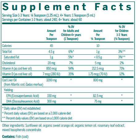 Cod Liver Oil Forte 300ml Genestra Supplement Facts
