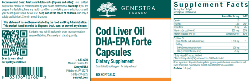 Cod Liver Oil DHA/EPA Forte (Genestra) Label