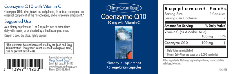 Coenzyme Q10 50 Mg (Allergy Research Group) label
