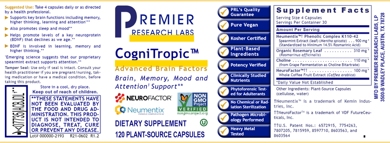 CogniTropic (Premier Research Labs) Label
