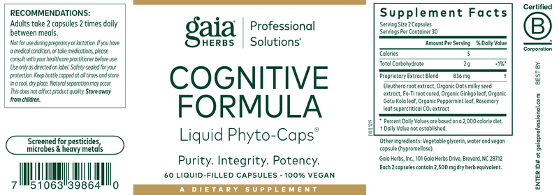 Cognitive Formula (Gaia Herbs Professional Solutions) label