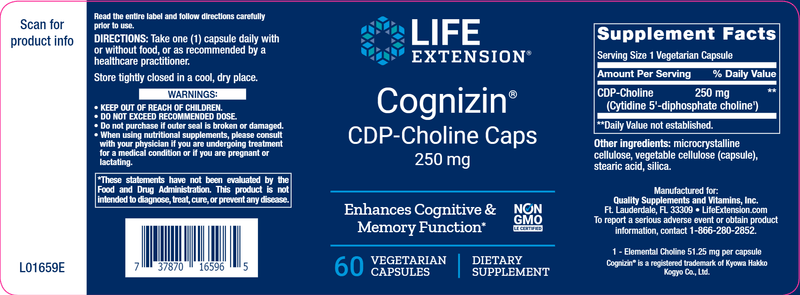 Cognizin CDP-Choline Caps (Life Extension) Label