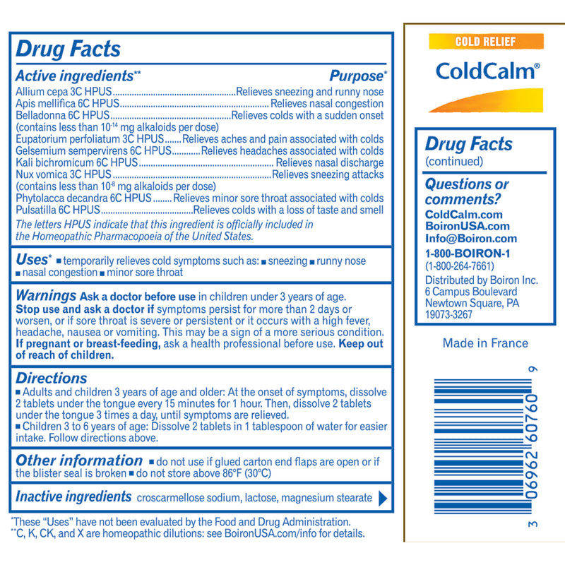Coldcalm (Boiron) Drug Facts