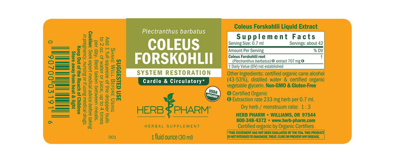Coleus Forskohlii (Herb Pharm) Label
