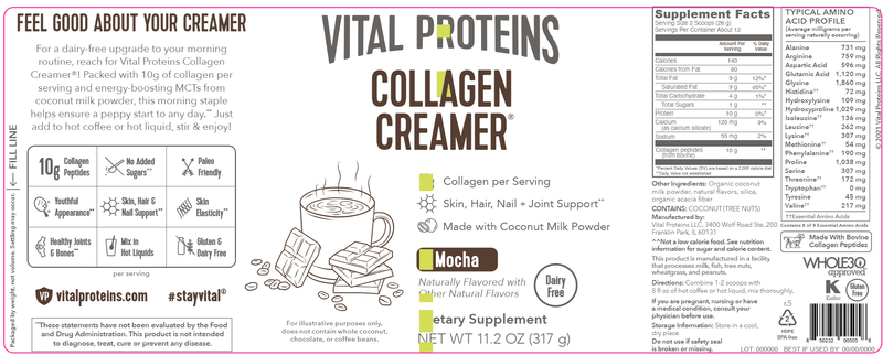 Collagen Creamer Mocha Vital Proteins Label