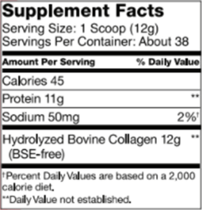 Collagen Hydrolysate Container (Zint Nutrition) Supplement Facts