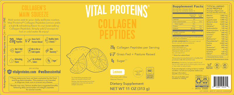 Collagen Peptides Lemon Vital Proteins Label