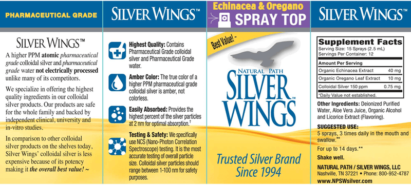 Colloidal Silver 150 PPM Herbal Spray (Natural Path Silver Wings) Label